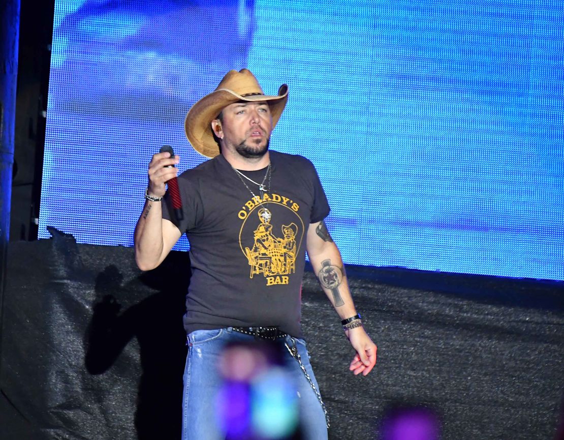 Jason Aldean performing at the Route 91 Harvest country music festival on Sunday.