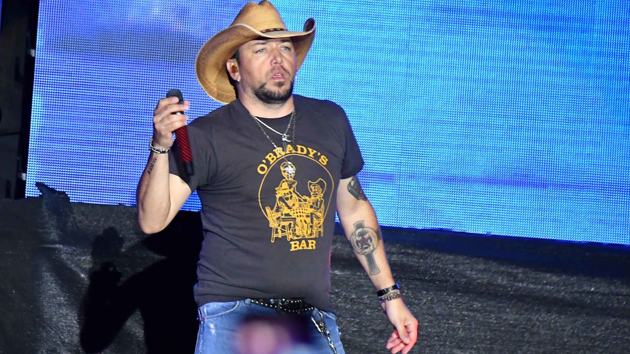 Jason Aldean performing at the Route 91 Harvest country music festival on Sunday.