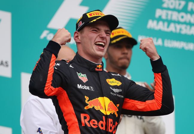 Max Verstappen celebrates after a superb victory at the Malaysian Grand Prix. The Red Bull driver had endured a miserable run of luck in 2017 with seven retirements in the 14 previous grands prix.  But any disappointment was banished in Malaysia as he sped to a second career F1 win. The Dutchman, who turned 20 on September 30, was already the <a href="index.php?page=&url=http%3A%2F%2Fedition.cnn.com%2F2016%2F05%2F15%2Fmotorsport%2Fspanish-grand-prix-max-verstappen-lewis-hamilton-nico-rosberg%2Findex.html">youngest-ever F1 race winner</a>. With victory in Malaysia he is now the second youngest winner too.     <br /><br />Lewis Hamilton was a distant second to Verstappen with Daniel Ricciardo finishing third. Sebastian Vettel crossed the line in fourth after starting in last place, which all means that Hamilton extends his championship lead over Vettel to 34 points.  <br /><br /><br /><strong>Drivers' title race after round 15</strong><br />Hamilton 281 points<br />Vettel 247 points<br />Bottas 222 points
