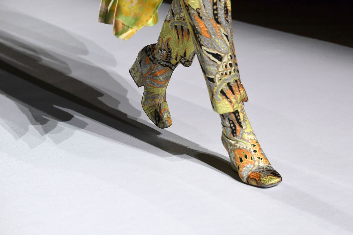 Detail shot of a pair of Dries Van Noten boots. 