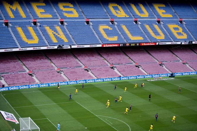 Barcelona's game against Las Palmas was played in an empty stadium, with the club's slogan -- "more than a club" -- clearly visible on the seats. Barca took the decision on safety grounds as violent scenes took place on the day of the Catalonia independence vote, ruled illegal by the Spanish government.