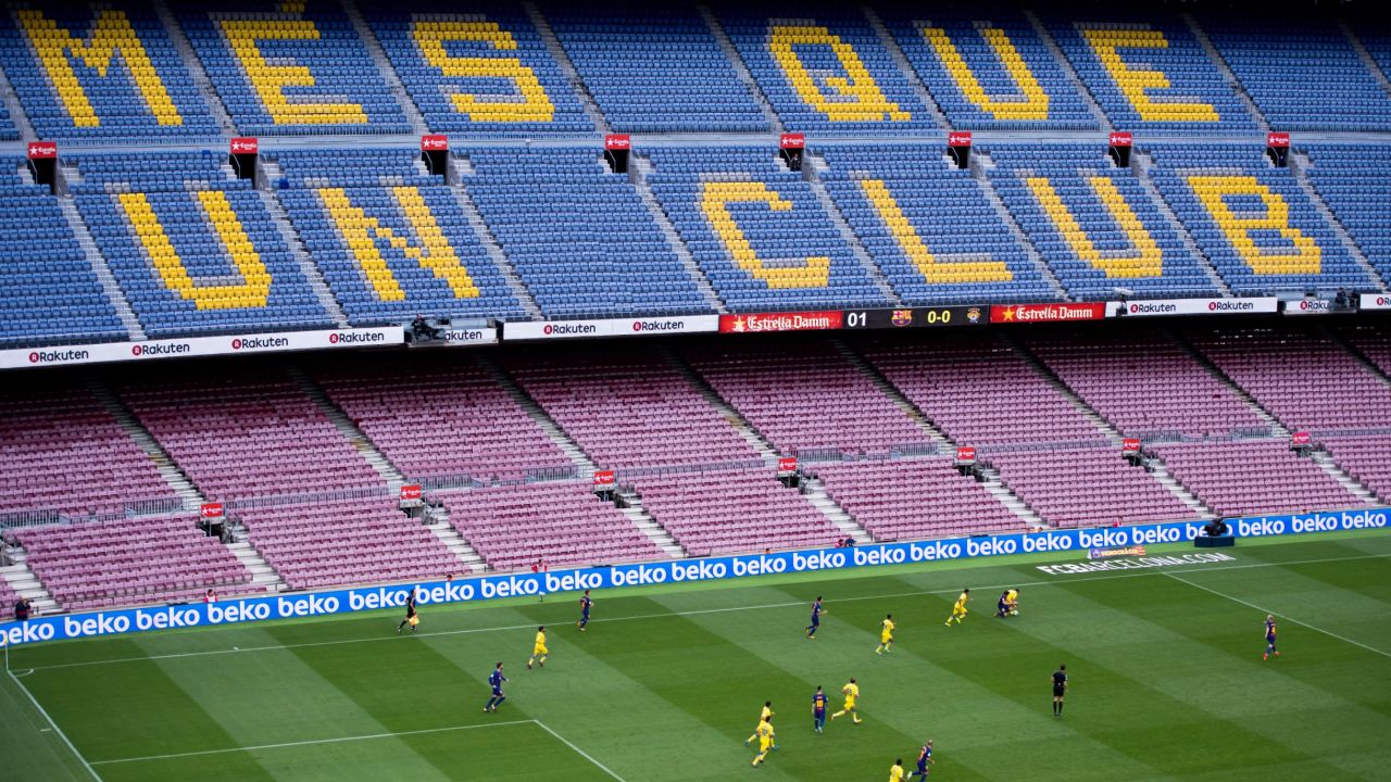 Barcelona's game against Las Palmas was played in an empty stadium, with the club's slogan -- "more than a club" -- clearly visible on the seats. 
