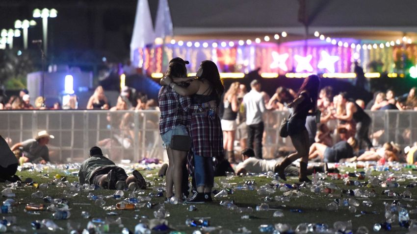 LAS VEGAS, NV - OCTOBER 01:  People run from the Route 91 Harvest country music festival after apparent gun fire was heard on October 1, 2017 in Las Vegas, Nevada. There are reports of an active shooter around the Mandalay Bay Resort and Casino.  (Photo by David Becker/Getty Images)