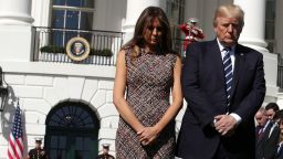 President Donald Trump and first lady Melania Trump lead a moment of silence for the victims of the Las Vegas shooting October 2, 2017 at the South Lawn of the White House in Washington, DC. 