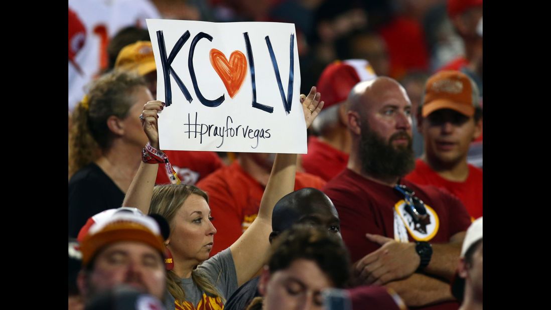 A Kansas City Chiefs fan holds up a sign during the "Monday Night Football" game between the Chiefs and the Washington Redskins.