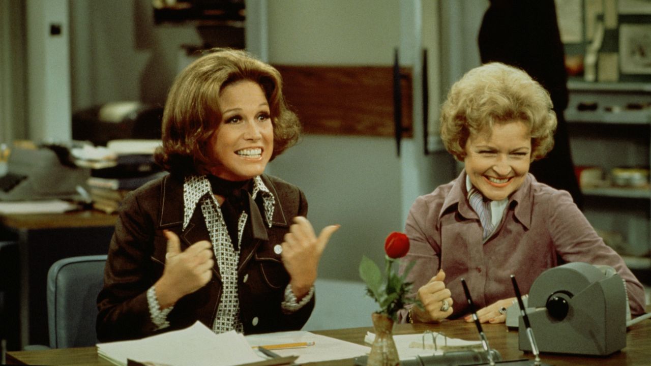 At an age when most acting careers start winding down, White found even bigger success as Sue Ann Nivens, the man-hungry "happy homemaker" on "The Mary Tyler Moore Show" in the 1970s. She was the perfect foil for star Mary Tyler Moore, left, and she won two Emmys for best supporting actress in a comedy series.