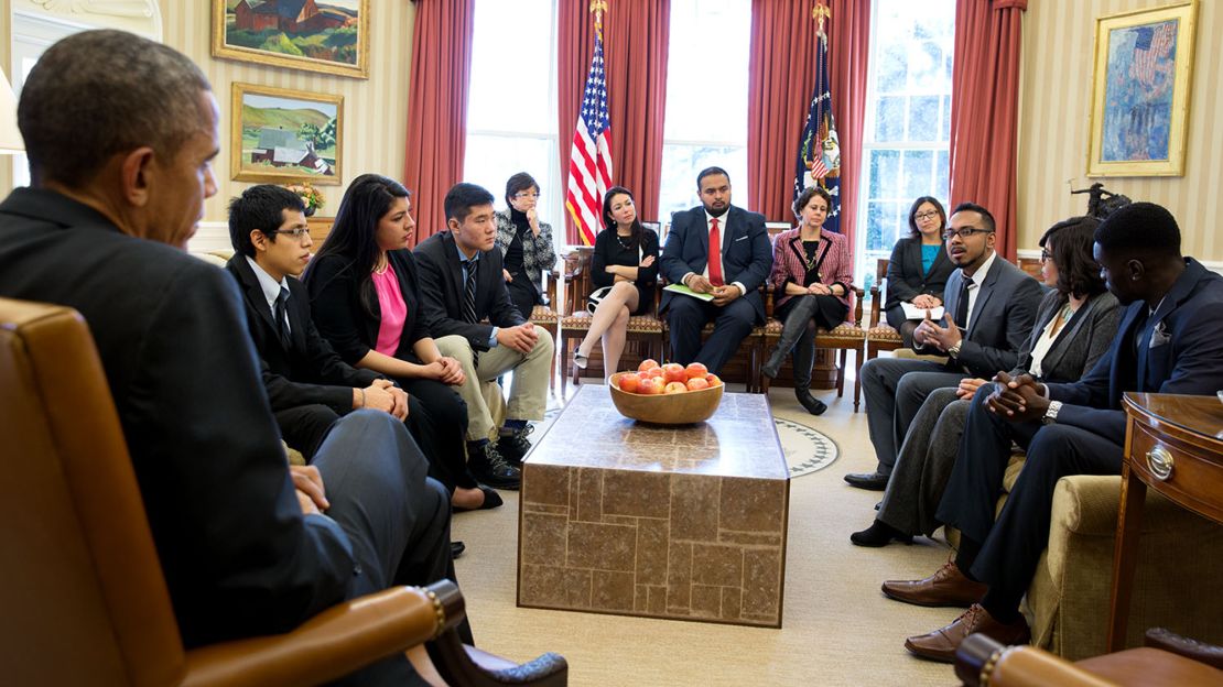 "It was a big responsiblility going there, and not just talking about my experiences, but the experiences of millions of undocumented folks that didn't have that opportunity," says Rishi Singh, shown here speaking with President Obama in 2015.
