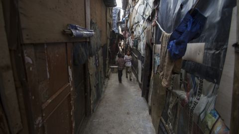 The narrow alleyways of Delhi's Kanchan Kunj makeshift Rohingya settlement.