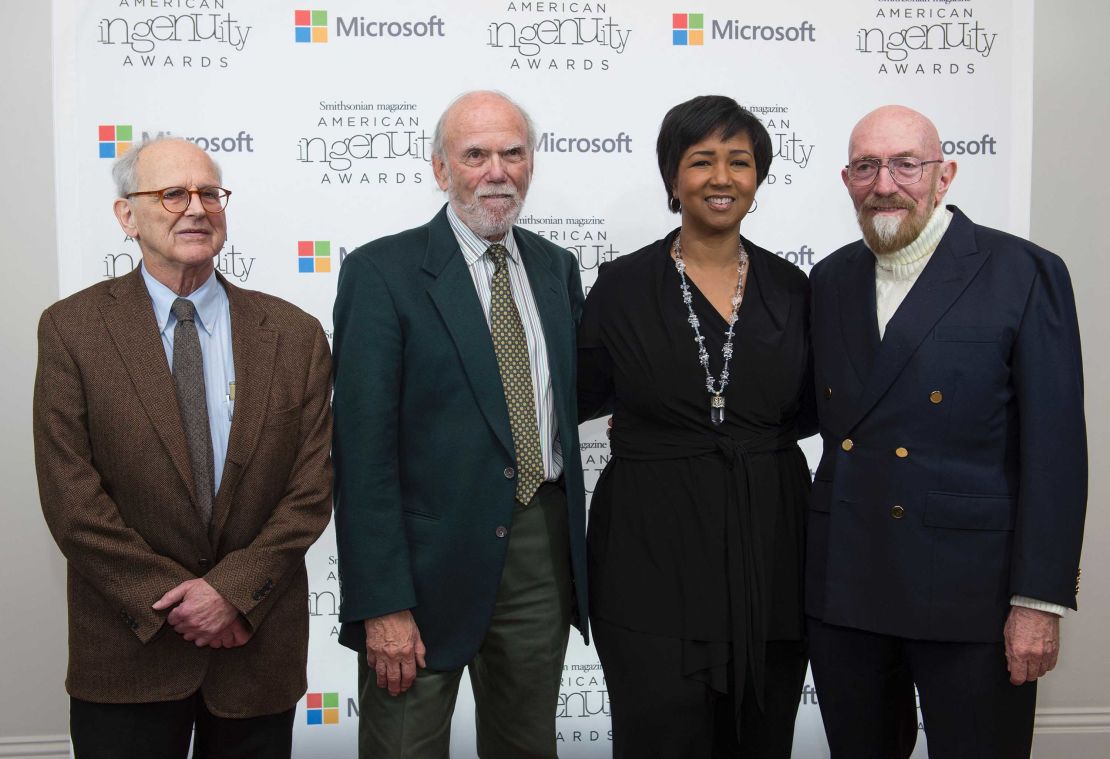 NASA astronaut Mae Jemison, second right, with the recipients of the 2017 Nobel Prize in Physics, from left, Rainer Weiss, Barry C. Barish and Kip S. Thorne.
