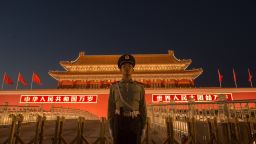 A Chinese paramilitary police officer secures the front gate of the Forbidden City in Beijing on September 28, 2017. 
China will convene its 19th Party Congress on October 18, state media said, a key meeting held every five years where President Xi Jinping is expected to receive a second term as the ruling Communist Partys top leader. / AFP PHOTO / NICOLAS ASFOURI        (Photo credit should read NICOLAS ASFOURI/AFP/Getty Images)