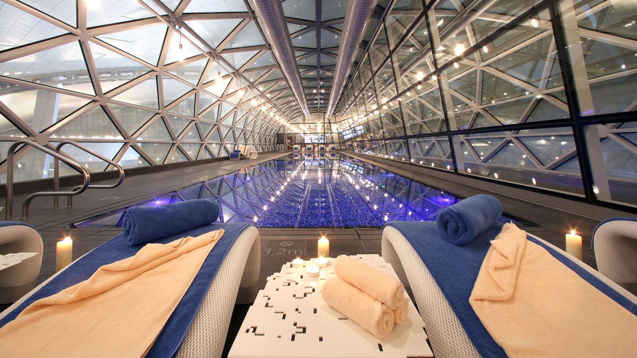 <strong>The Airport Hotel, Hamad International Airport, Qatar: </strong> The transit hotel at Qatar's main airport has a superb 25-meter swimming pool which is temperature-controlled.