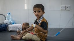 Mohammed Alawi Hadi, 6, and his brother Salih Alawi Hadi, 3, are treated for cholera at IRC-supported Al Sadaqa Hospital in Aden, Yemen. 