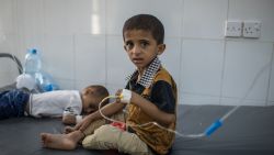 August 28, 2017 -- Mohammed Alawi Hadi, 6, and his brother Salih Alawi Hadi, 3, are treated for cholera at IRC-supported Al Sadaqa Hospital in Aden, Yemen. Yemen is currently experiencing the largest cholera outbreak in history. Due to the ongoing conflict in Yemen, health facilities and infrastructure have been broken down. Many people struggle to find access to clean water and sanitary bathroom facilities. The IRC is responding to the cholera outbreak in Yemen by providing clean water, running diarrhea treatment centers where cholera patients are treated, and educating local communities on how to prevent cholera.