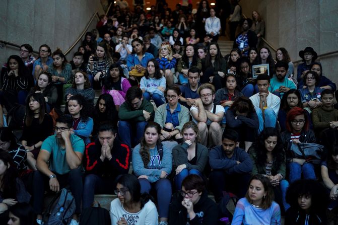 New York University students attend a vigil on October 2.