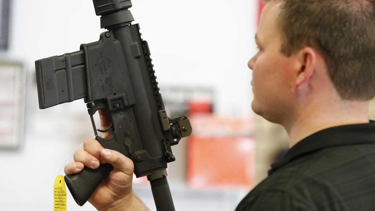 SPRINGVILLE, UT - JUNE 17: David Barkerlooks at an AR-15 semi-automatic gun to at Action Target on June 17, 2016 in Springville, Utah. Semi-automatics are in the news again after the nightclub shooting in Orlando F;lord last week. (Photo by George Frey/Getty Images)