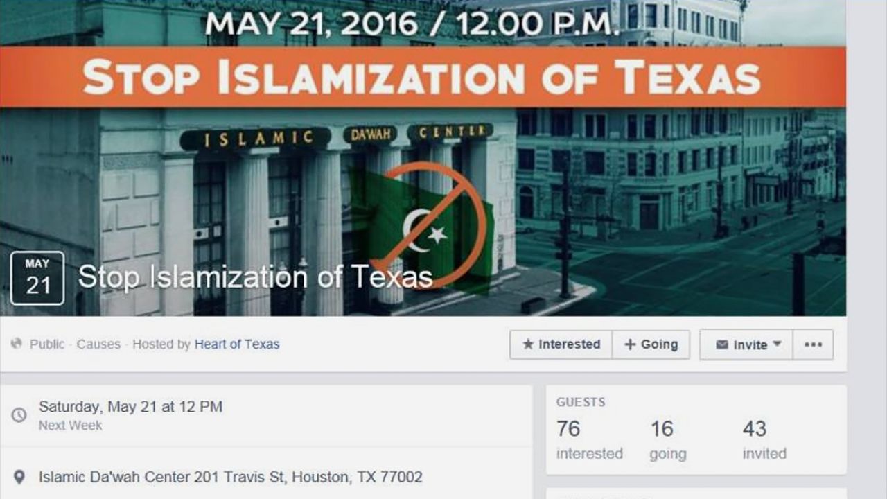 A screenshot of the Event Page for "Stop Islamization of Texas," which was created by the Russian-linked group Heart of Texas.