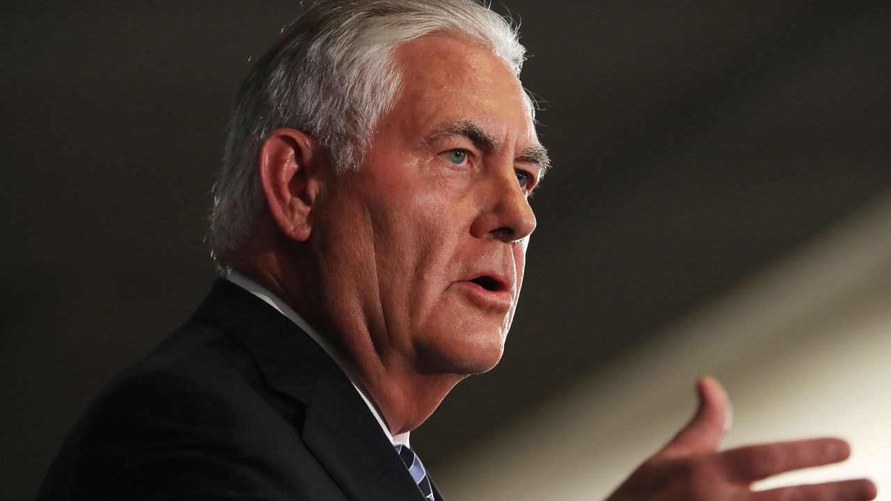 NEW YORK, NY - SEPTEMBER 20:  Secretary of State Rex Tillerson speaks to the media following a meeting with Iranian leaders over the Iran nuclear deal on September 20, 2017 in New York City. President Donald Trump declared on Wednesday that he had reached a decision about how to proceed with the controversial nuclear agreement.  (Photo by Spencer Platt/Getty Images)