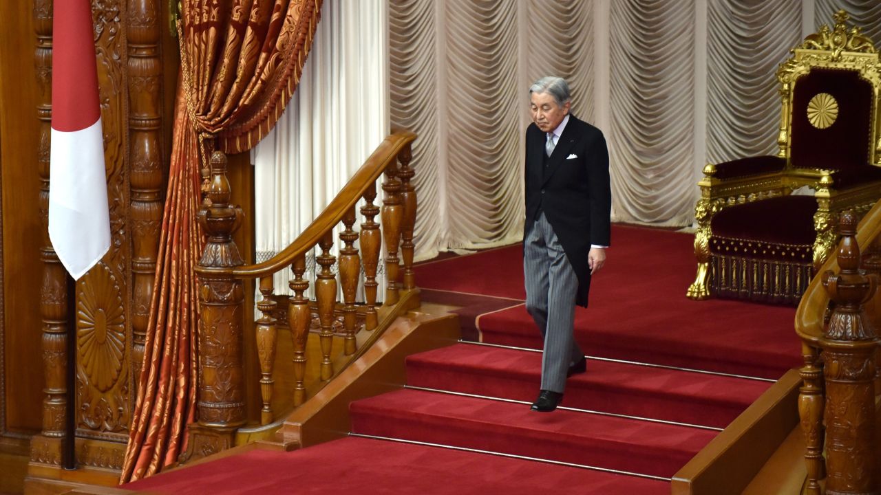 Akihito leaves after speaking at the opening ceremony of the Diet, Japan's parliament, in January 2017.