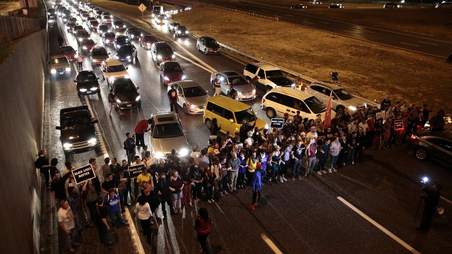 Protesters stop traffic  in St. Louis. After exiting the highway, most of the group was arrested for being on the interstate on Oct. 3.