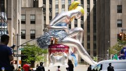 NEW YORK, NY - MAY 12:  Seated Ballerina, a new public art project by artist Jeff Koons, sits in Rockefeller Center on May 12, 2017 in New York City.  Presented by the Art Production Fund, the inflatable piece is on view at Rockefeller Center starting May 12th until June 2, 2017.  (Photo by Spencer Platt/Getty Images)