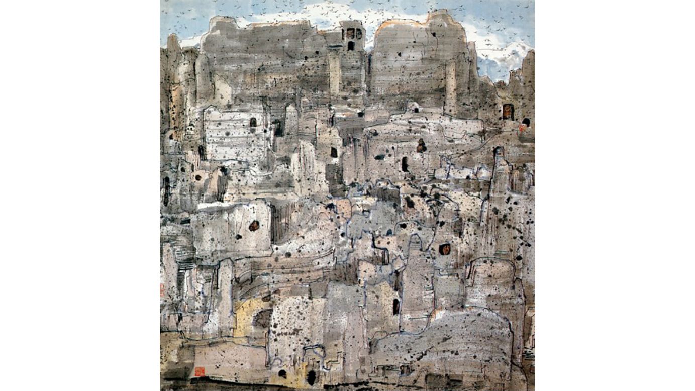 Late master Wu Guanzhong was the first to move the traditional medium of ink on paper away from context and toward an emphasis on the beauty of form. This abstract work was created just two years after the Cultural Revolution. "This was very daring at the time. During the Cultural Revolution artists were not allowed to paint in such an abstract way," says Wu Hung. This work was auctioned for a record-breaking HK$2.55 million in Hong Kong in 1991. <em>Wu Guanzhong, "Ancient City of Jiaohe" (1981) </em>