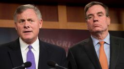 Senate Intelligence Chairman Richard Burr (L), R-N.C.; and Senate Intelligence Vice Chair Mark Warner, D-Va., hold a news conference on the status of the committee's inquiry into Russian interference in the 2016 election on Capitol Hill in Washington, DC, October 4, 2017. (JIM WATSON/AFP/Getty Images)