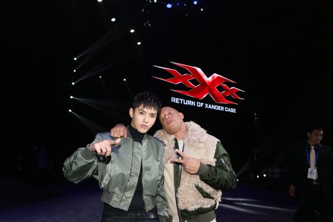 Vin Diesel (R) and Kris Wu attend a press conference for "xXx: Return of Xander Cage" in Beijing, China. 