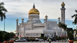 A view of Brunei's Sultan Omar Ali Saifuddin mosque (C) in Bandar Seri Begawan on October 4, 2017. Brunei will mark its Sultan's Hassanal Bolkiah 50th jubilee celebration accession to throne with royal chariot procession and parade on October 5. / AFP PHOTO / ROSLAN RAHMAN        (Photo credit should read ROSLAN RAHMAN/AFP/Getty Images)