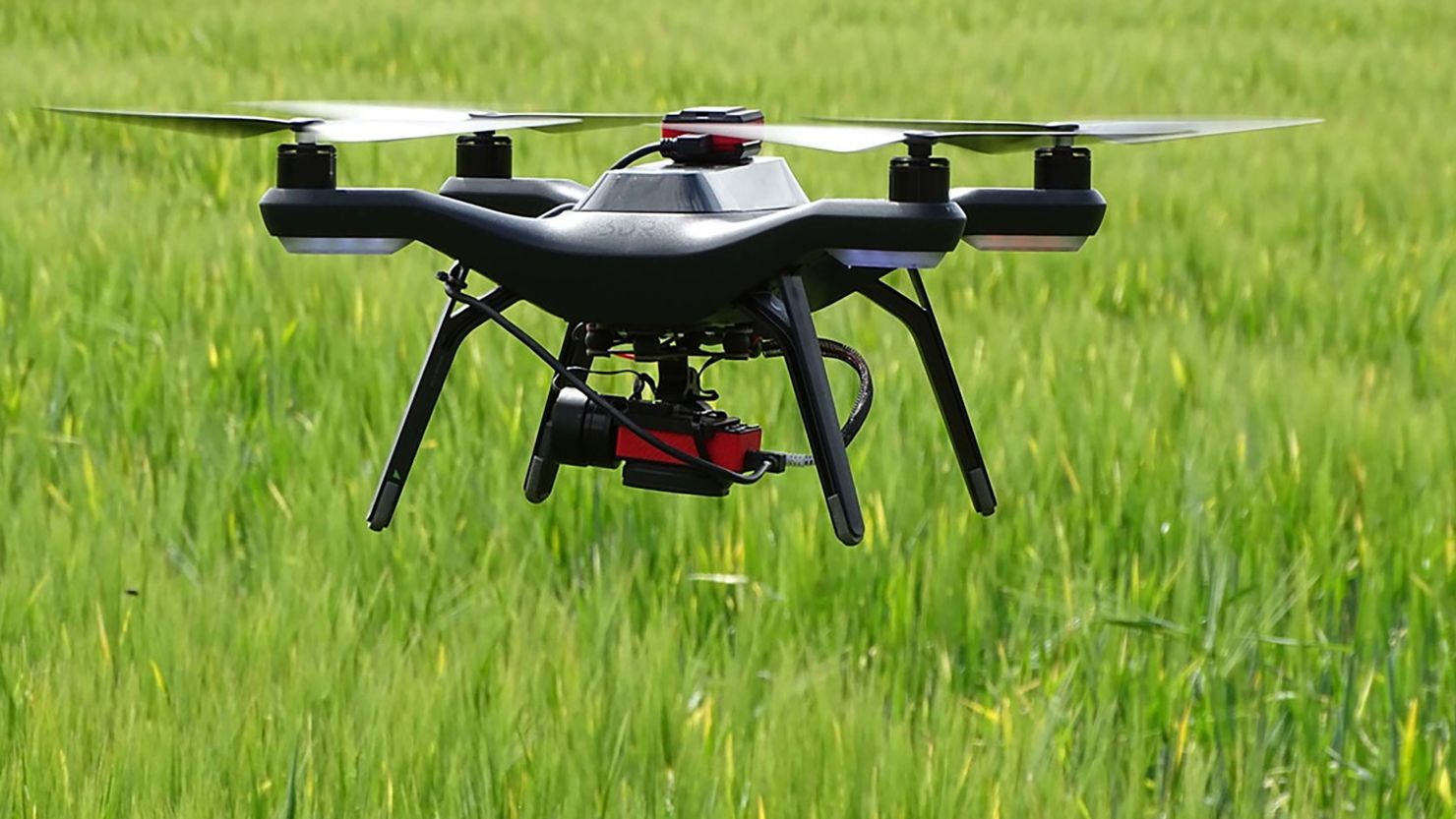 A drone equipped with a multispectral sensor was used for collecting data on crop growth.