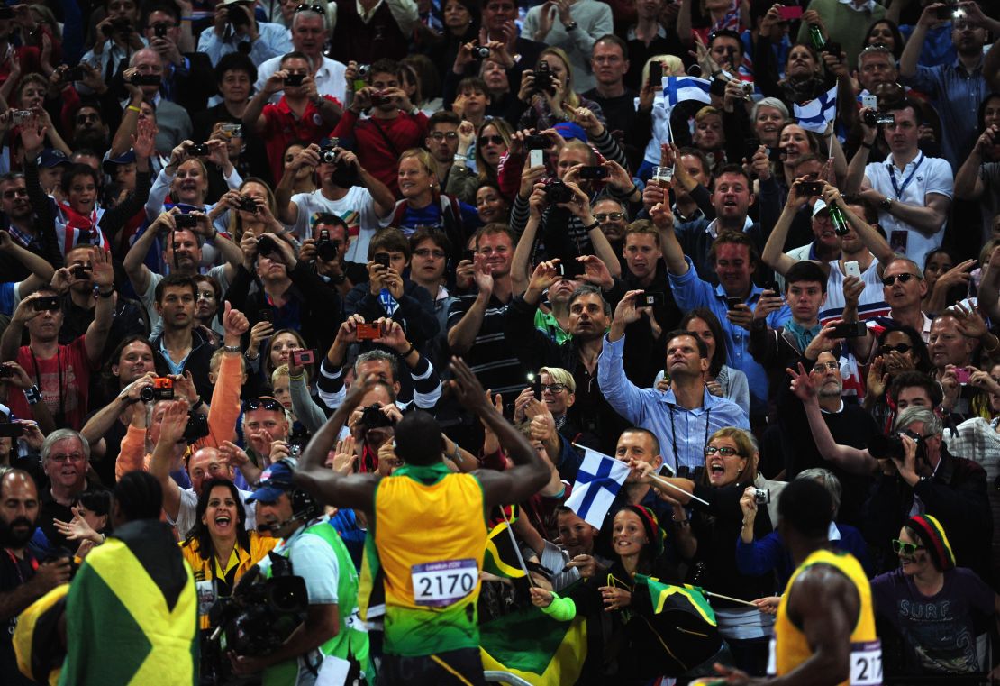 Usain Bolt celebrates at London 2012 Olympics