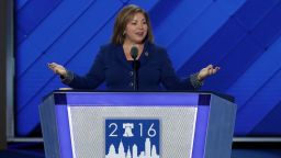 Rep. Linda Sánchez (D-CA) of the Congressional Hispanic Caucus, delivers remarks on the first day of the Democratic National Convention at the Wells Fargo Center, July 25, 2016 in Philadelphia, Pennsylvania.