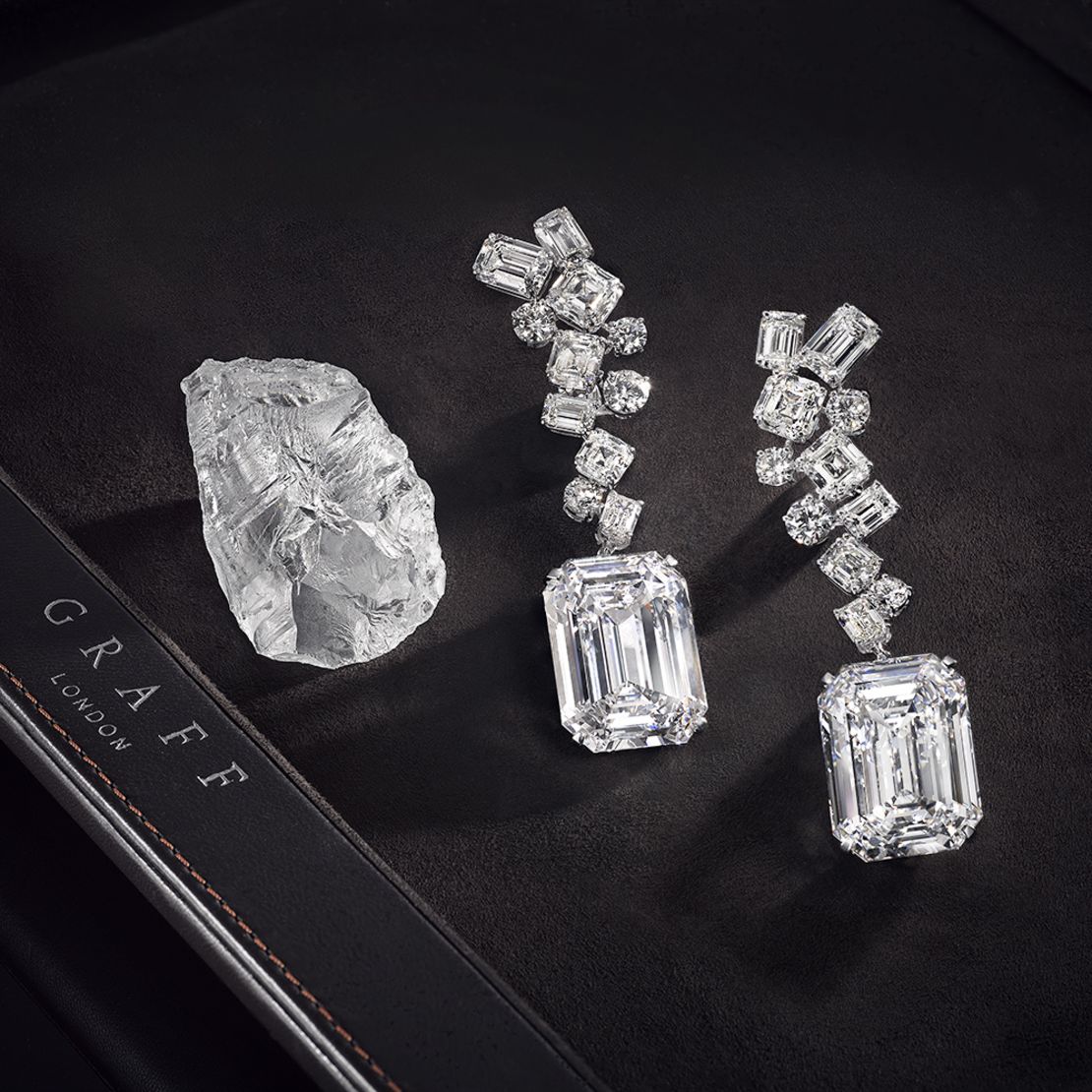 The Graff 'Eternal Twins' hail from a 269-carat rough, cut into two identical 50.23ct emerald-cut gems.