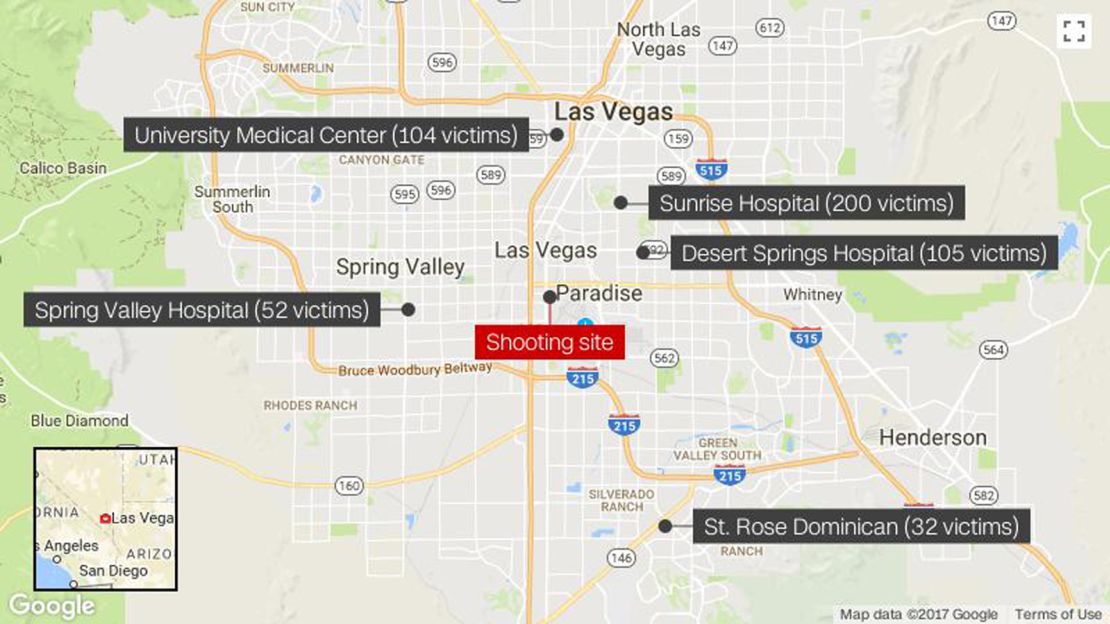 These hospitals received the most patients after nearly 500 people were wounded in Sunday's mass shooting.