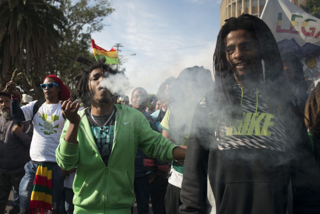 Campaigners in Cape Town march for the legalization of marijuana.