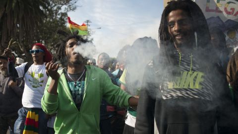 Campaigners in Cape Town march for the legalization of marijuana.