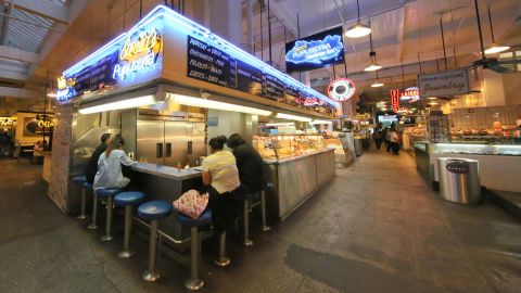  Grand Central Market is a popular gathering place for hungry tourists and locals. Inside the market, Sarita's Pupuseria serves up tasty Salvadoran food.
