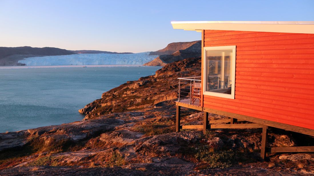 There are two types of cabins at Glacier Lodge Eqi in Port Victor, comfort and basic. Comfort cabins come with a balcony for spectacular views of the glacier. 