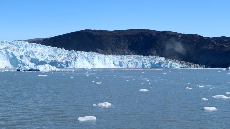 Eqi Glacier is gigantic at over 30 stories tall. If you look closely at the picture you might just be able to see a boat. 