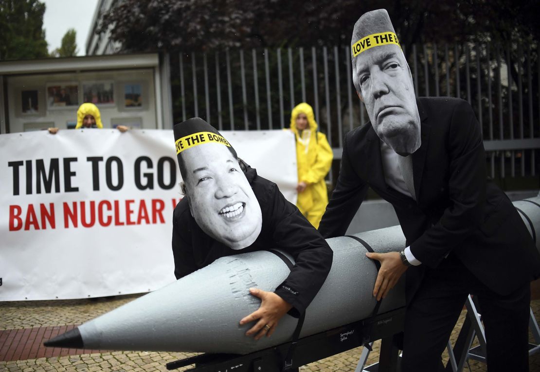 ICAN activists protest against the tensions between North Korea and the US.