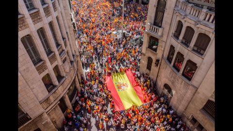 Thousands of people gather in Barcelona to rally for unity in Spain on October 8.