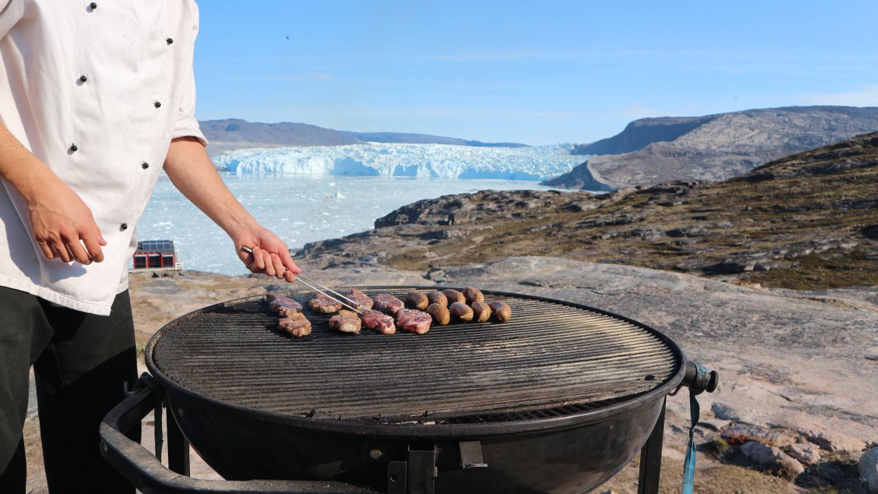 A unique Eqi experience -- a barbeque in view of the ice fjords. 