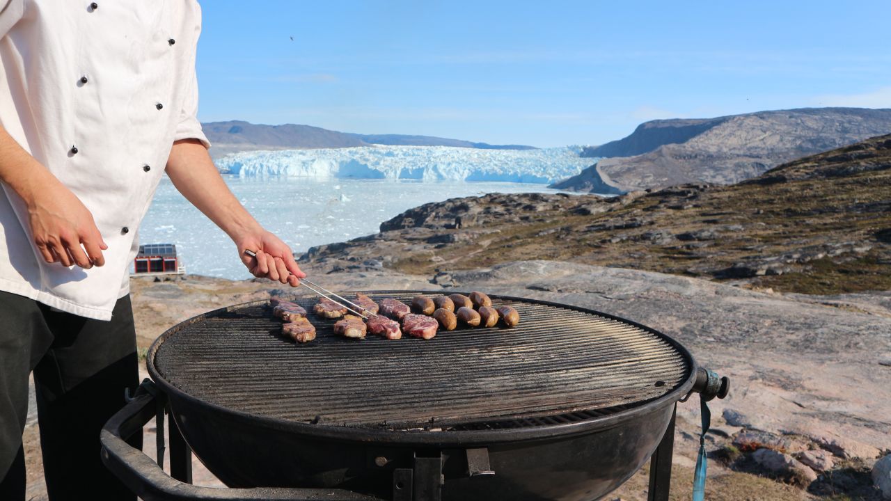 A unique Eqi experience -- a barbeque in view of the ice fjords. 