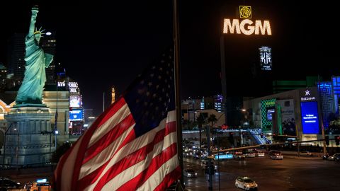Marquees on the Las Vegas Strip, including the MGM Grand's, went dark for 11 minutes Sunday.