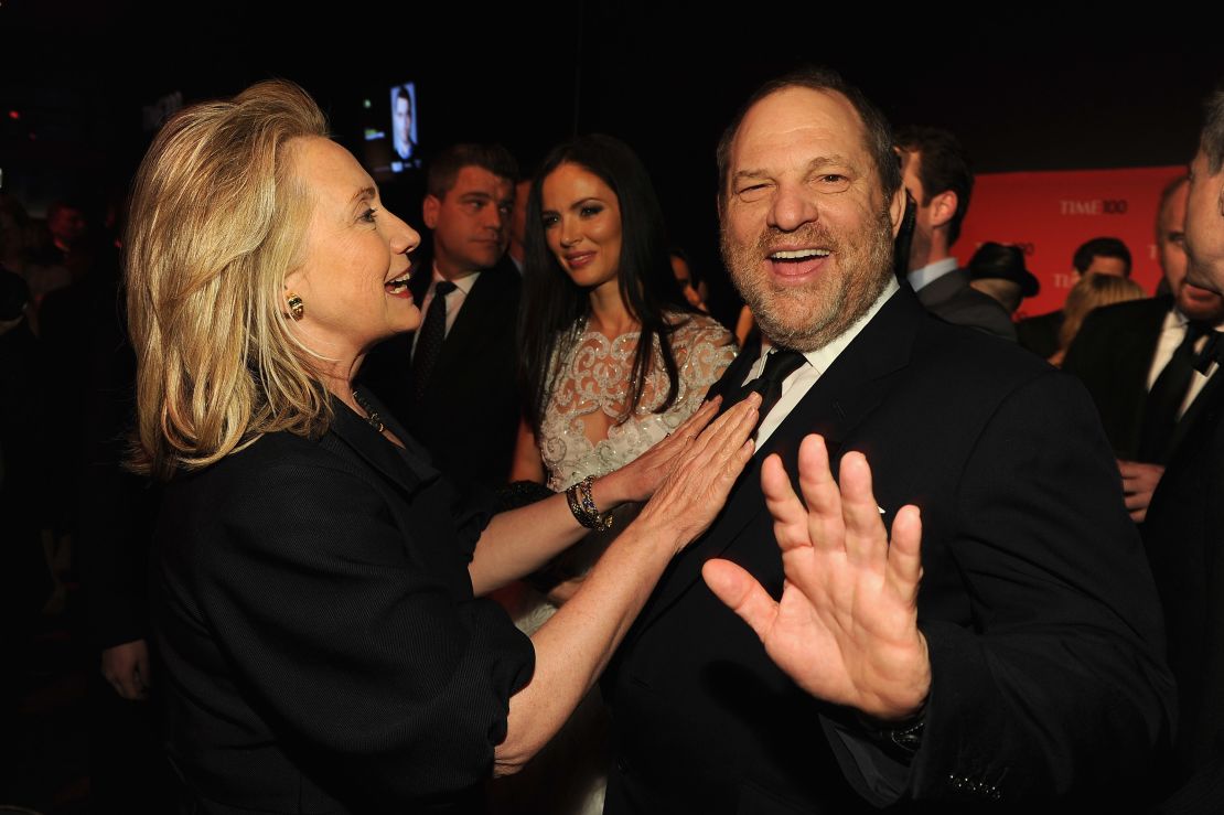 Secretary of State Hillary Rodham Clinton and producer Harvey Weinstein attend the TIME 100 Gala, TIME'S 100 Most Influential People In The World, cocktail party at Jazz at Lincoln Center on April 24, 2012 in New York City. 