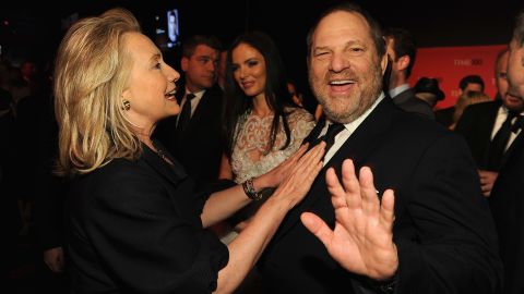 Secretary of State Hillary Rodham Clinton and producer Harvey Weinstein attend the TIME 100 Gala, TIME'S 100 Most Influential People In The World, cocktail party at Jazz at Lincoln Center on April 24, 2012 in New York City. 