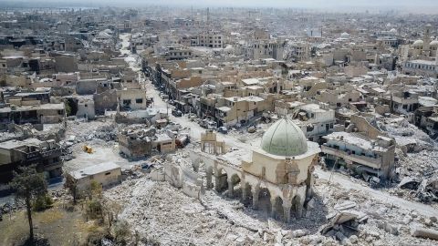 The Great Mosque of al-Nuri and its leaning minaret once graced the Mosul skyline. Now it is part of the city's rubble. 