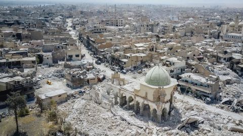 The Great Mosque of al-Nuri and its leaning minaret once graced the Mosul skyline. Now it is part of the city's rubble.
