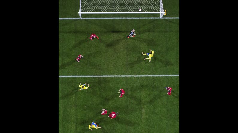 The ball flies over the net as Ola Toivonen of Sweden misses the goal during the FIFA 2018 World Cup Qualifier between Sweden and Luxembourg on October 7.