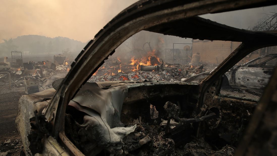 The remains of fire-damaged homes are seen in Glen Ellen on October 9.