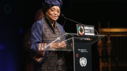 President of Liberia Ellen Johnson Sirleaf speaking on stage at The Goalkeepers Global Goals Awards hosted by UN Deputy Secretary-General Amina J. Mohammed and Melinda Gates. The event honored outstanding individuals who are accelerating progress towards the UNs Global Goals and was held at Gotham Hall on September 19, 2017 in New York City.